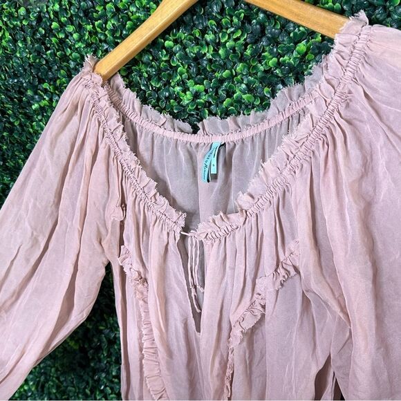 Guess by Marciano Sheer Silk Blush Boho Ruffle Top Sz S - Picture 8 of 8